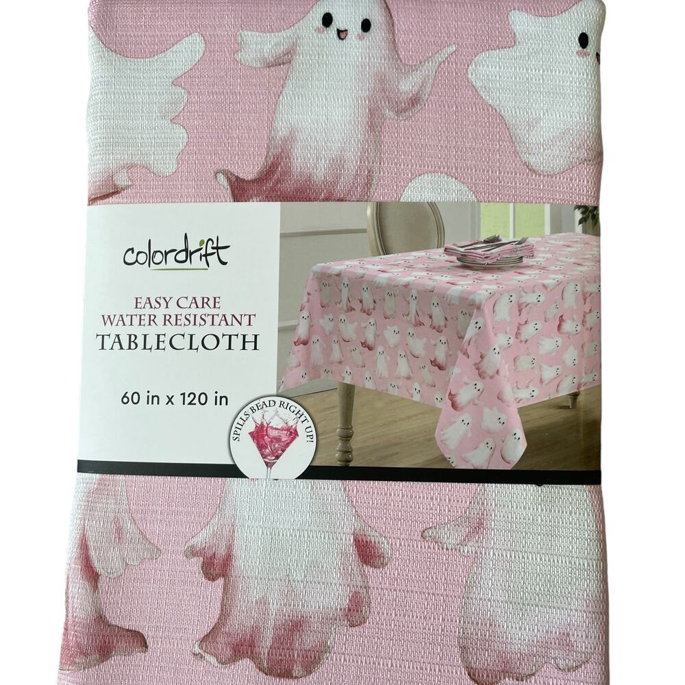 Colordrift Halloween Ghost Tablecloth 60x120 Pastel Pink & White Easy Care NEW - Picture 11 of 15